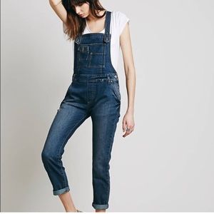 Free People Dark Blue Denim Cross Back Suspender Style Overalls
